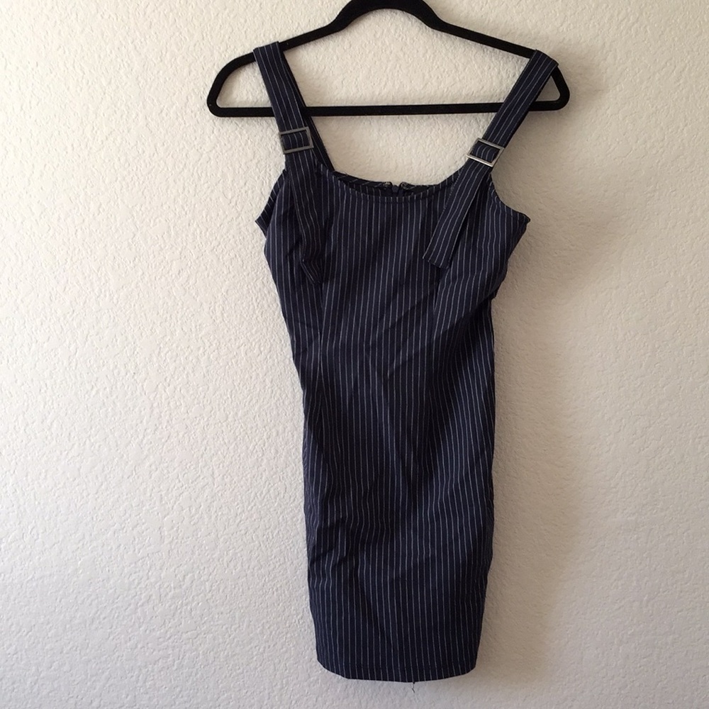 NAVY BLUE STRIPED FITTED SPRING DRESS